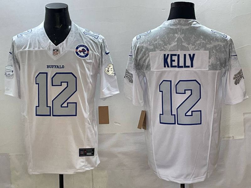 Men 2025 Buffalo Bills #12 Kelly white 5th generation Throwback Nike Limited NFL Jersey style 07